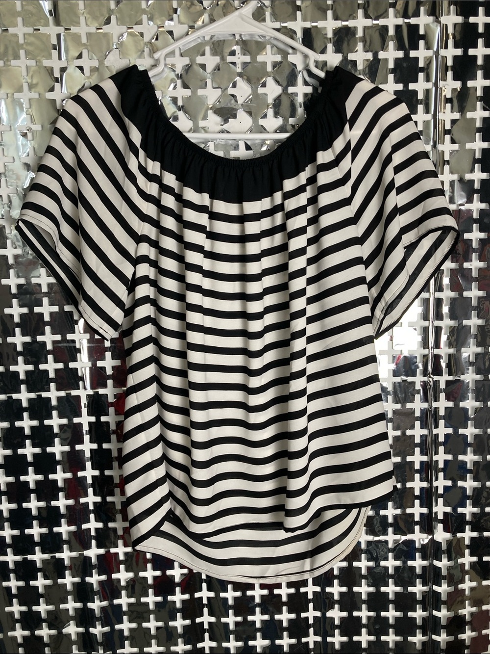 LOFT Black & White Striped Off-Shoulder Blouse